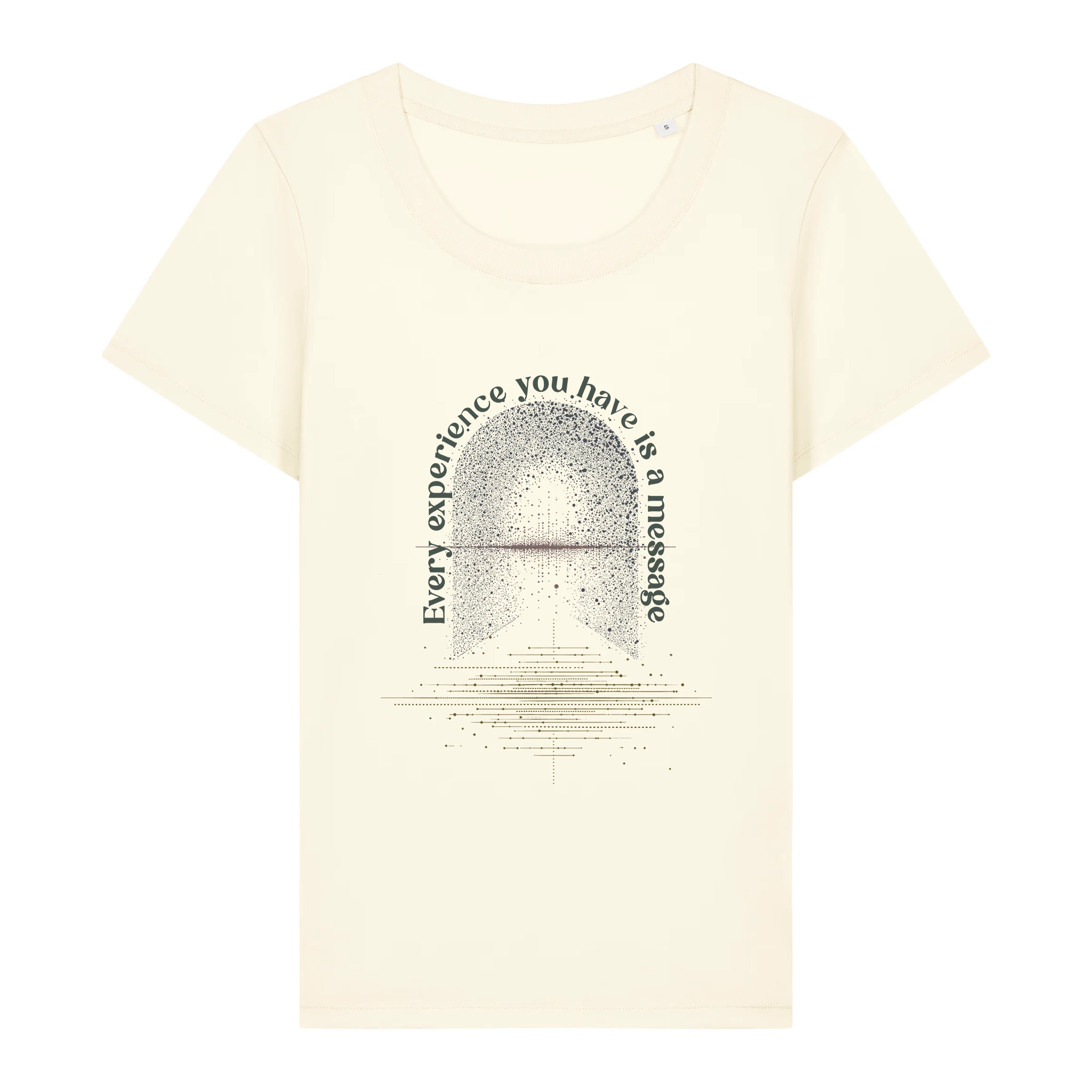 TOLS The Awakening theme women's fitted organic cotton T-shirt in Cream, front - All Messages