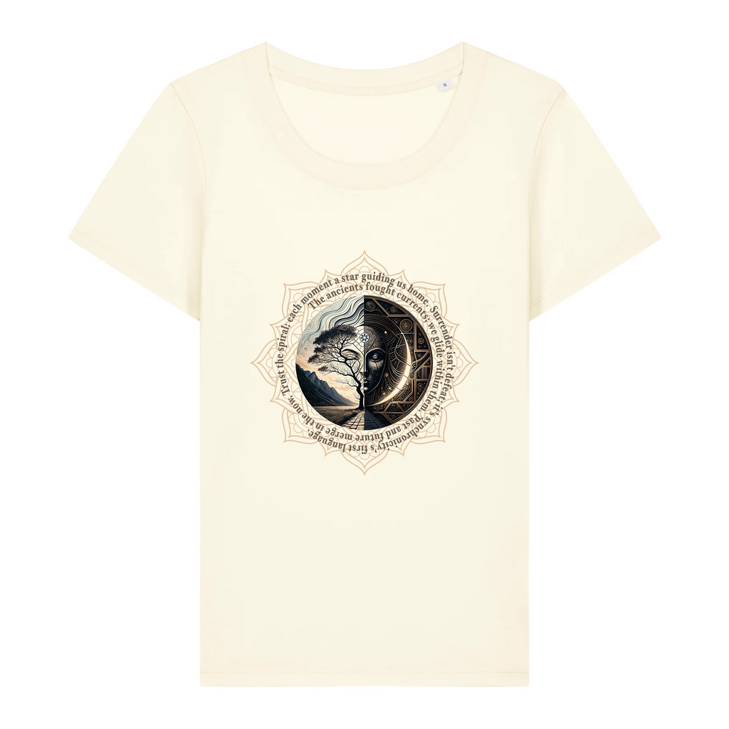 TOLS The Awakening theme women's fitted organic cotton T-shirt in Cream, front - Spiral Trust