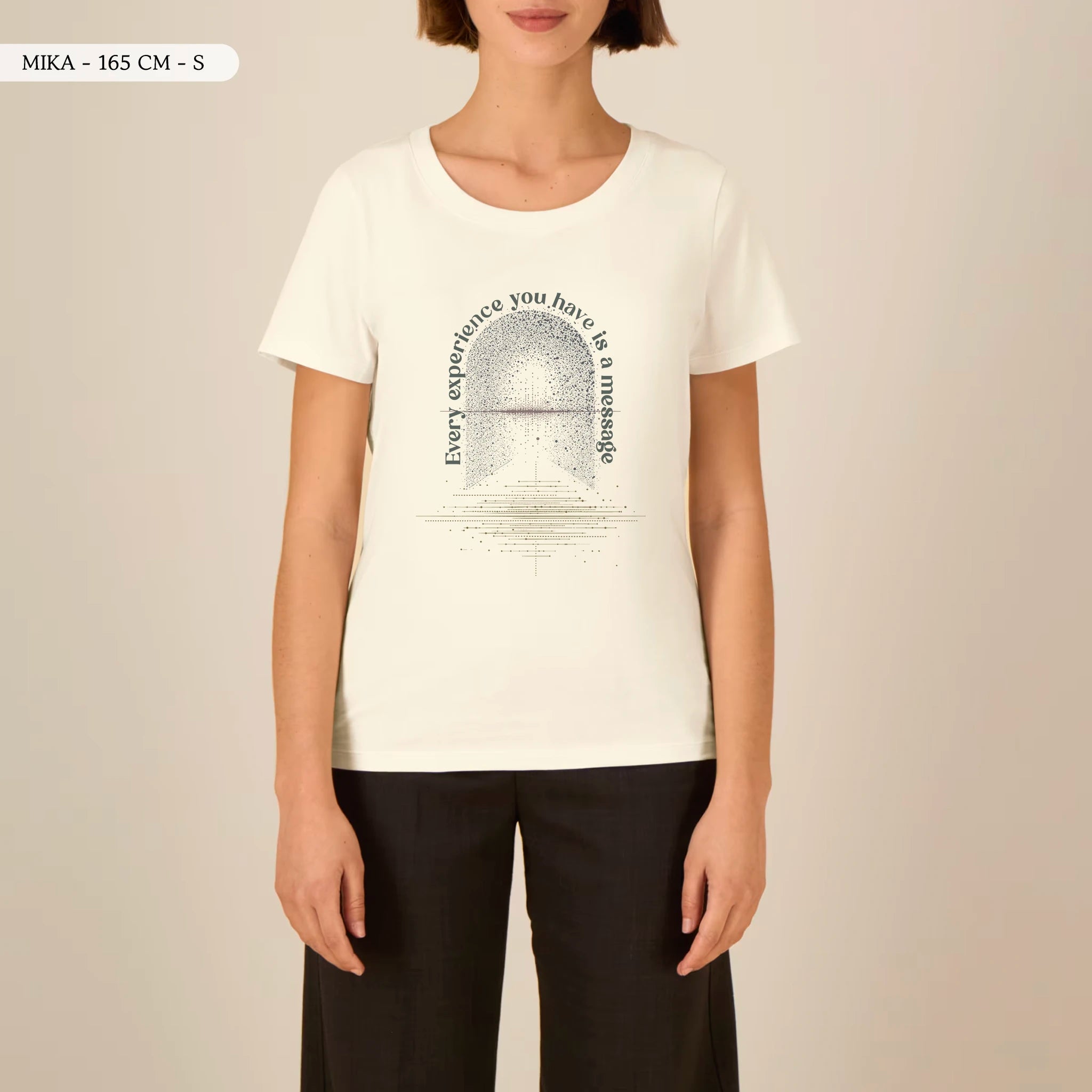 TOLS The Awakening theme women's fitted organic cotton T-shirt in Cream, female front - All Messages