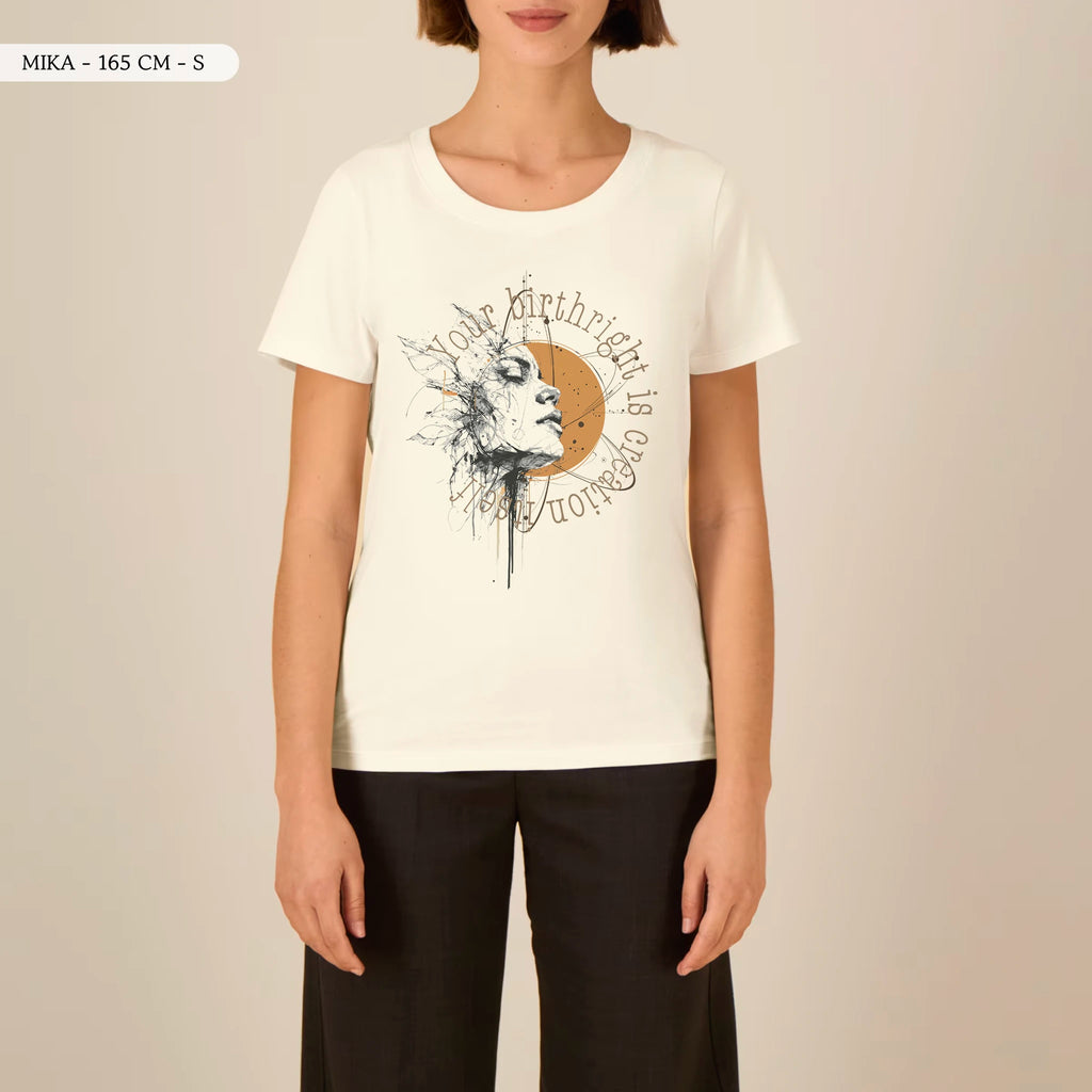 TOLS The Awakening theme women's fitted organic cotton T-shirt in Cream, female front - Remember