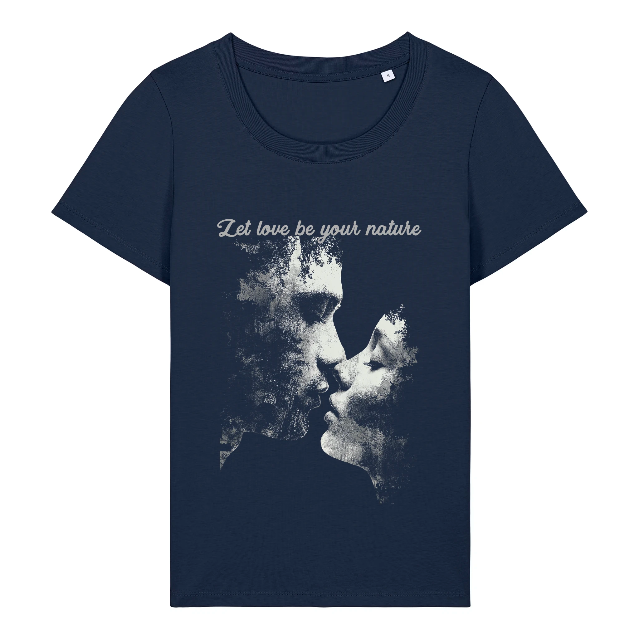 TOLS The Awakening theme women's fitted organic cotton T-shirt in French Navy, front - Love as Default