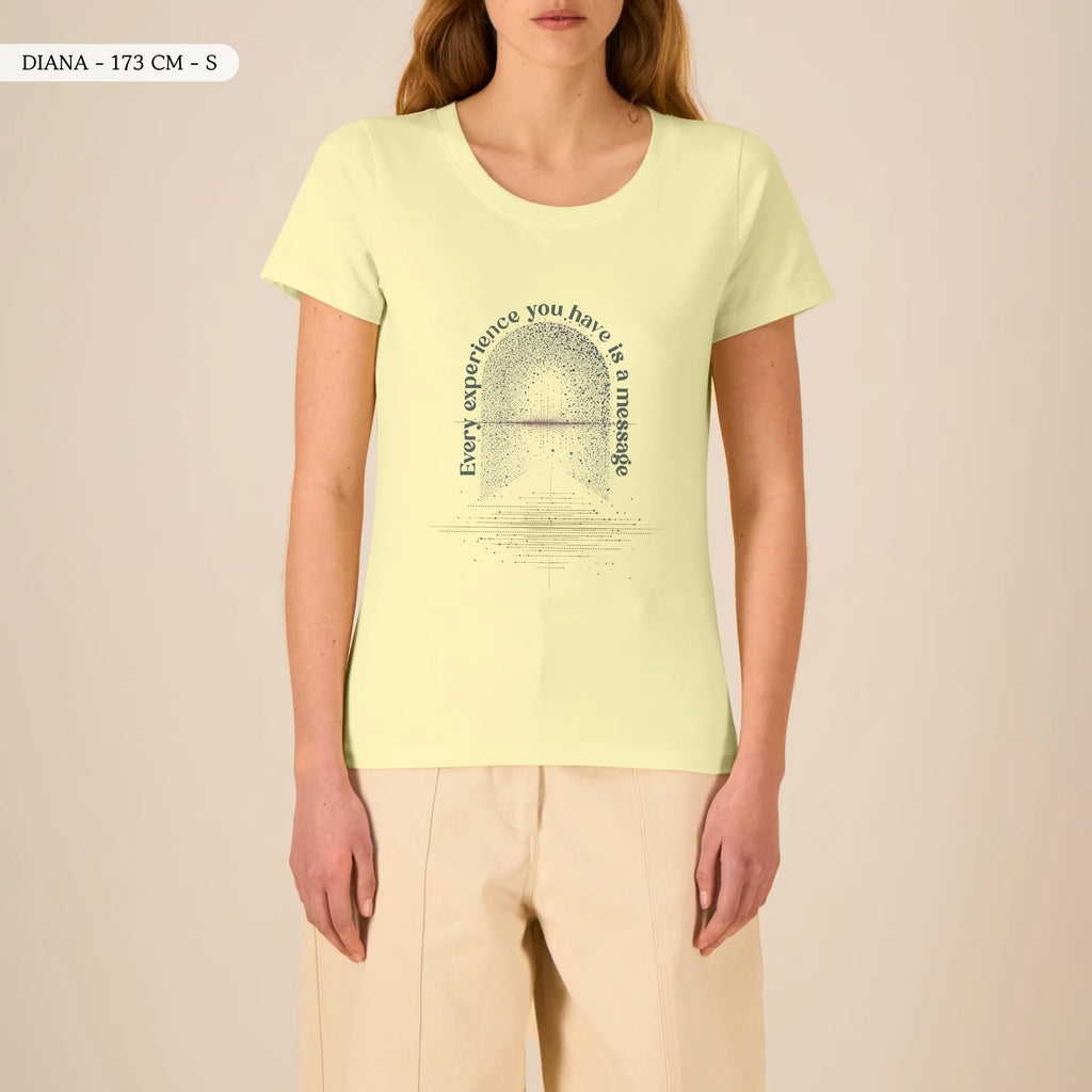 TOLS The Awakening theme women's fitted organic cotton T-shirt in Lemon Sorbet, female front - All Messages