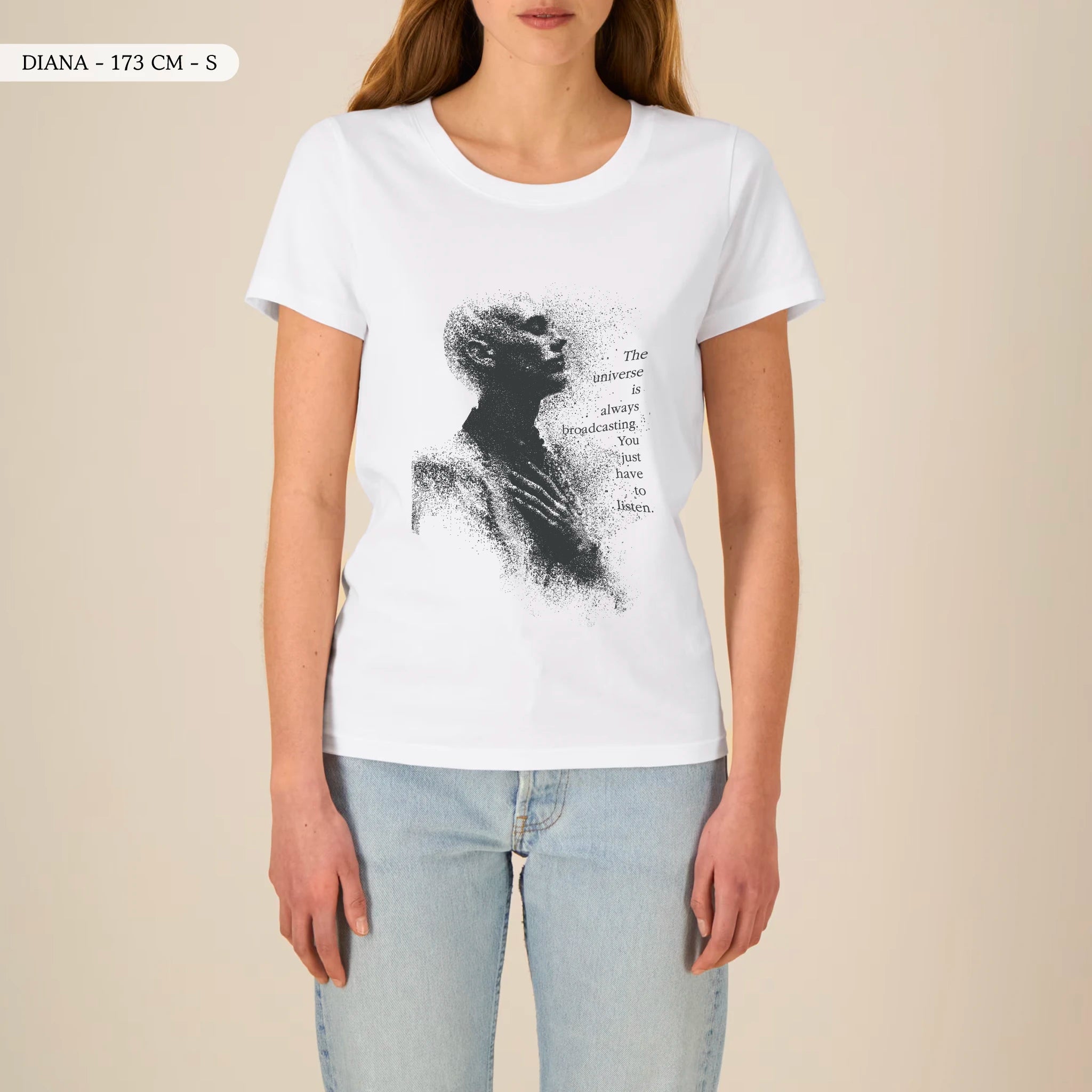 TOLS The Awakening theme women's fitted organic cotton T-shirt in White, female front - Tune In