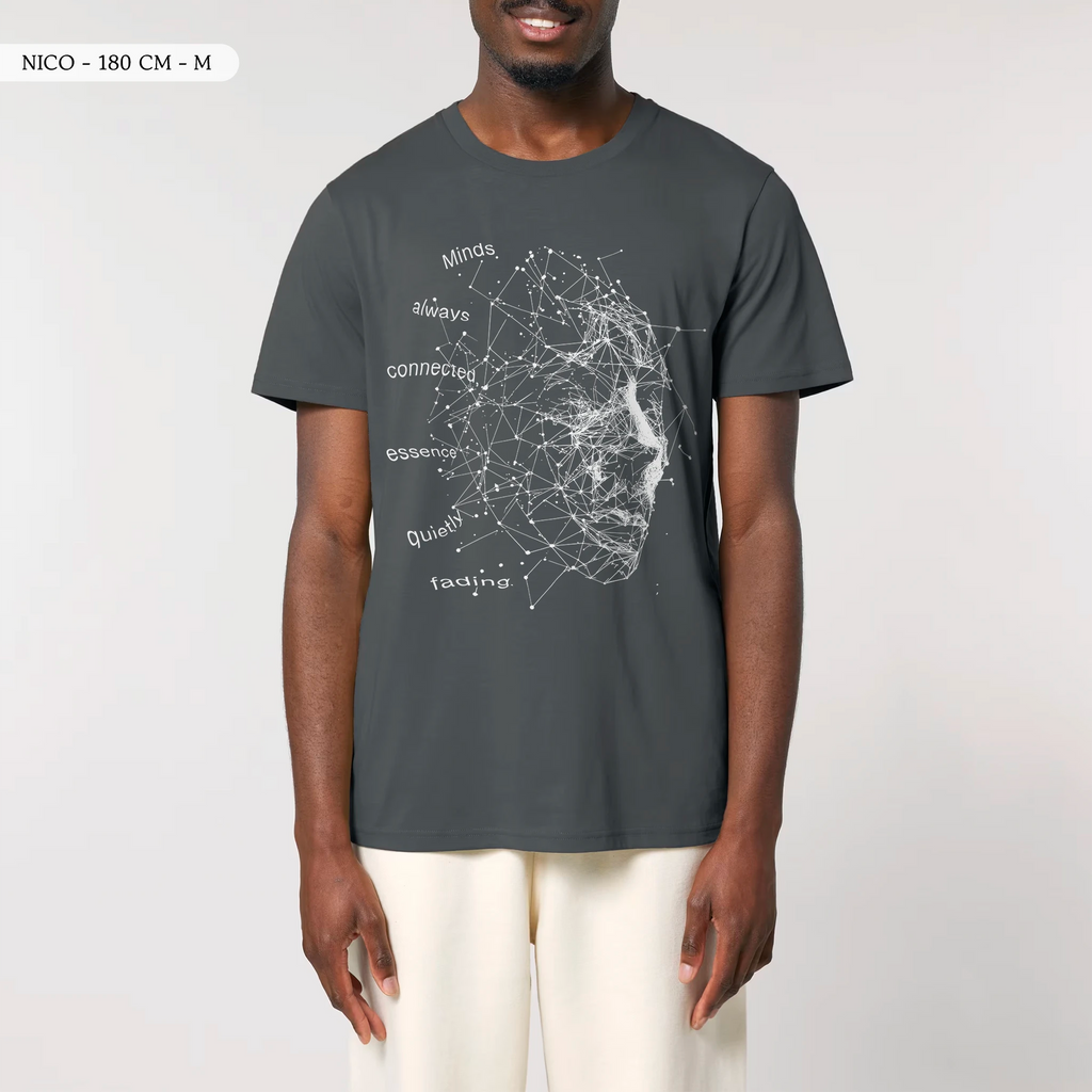 TOLS The Old Ways theme men's unisex medium fit organic cotton T-shirt in Anthracite, male front - Data Trap