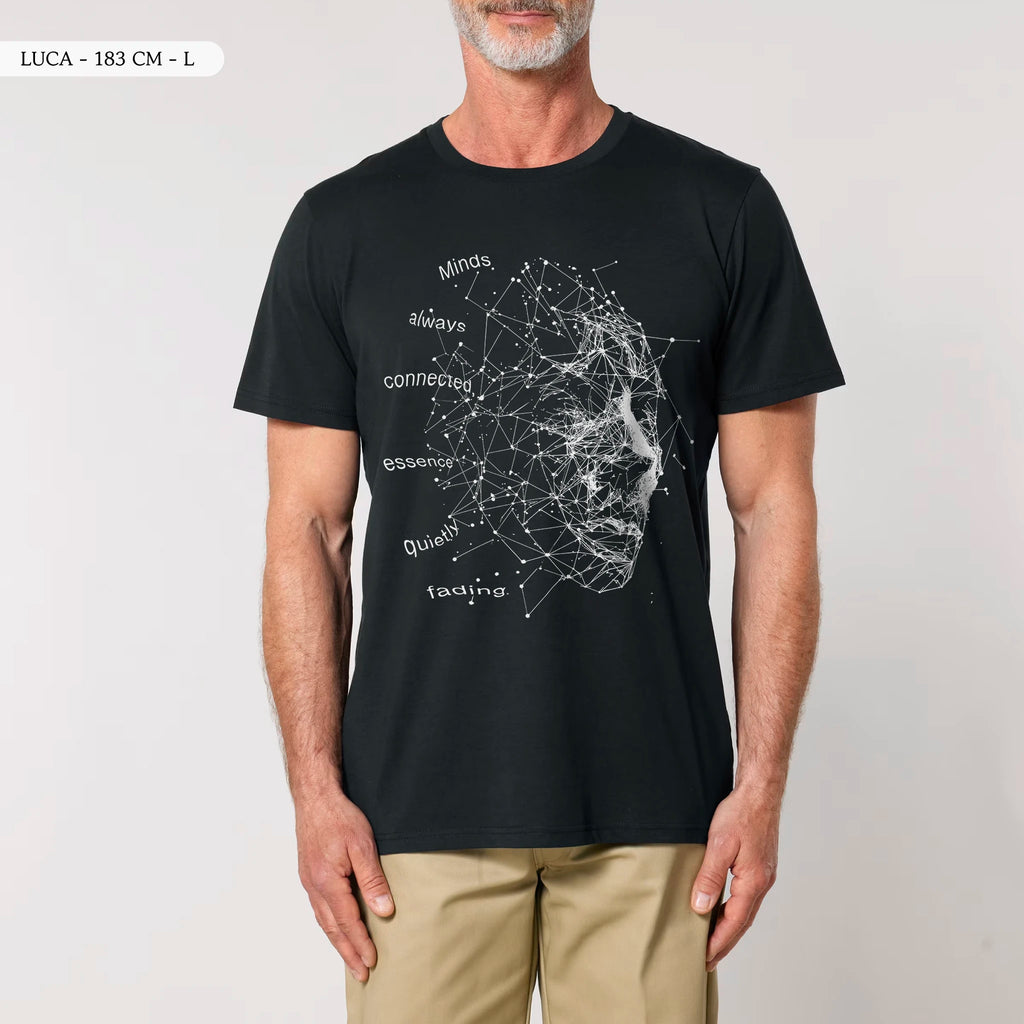 TOLS The Old Ways theme men's unisex medium fit organic cotton T-shirt in Black, male front - Data Trap
