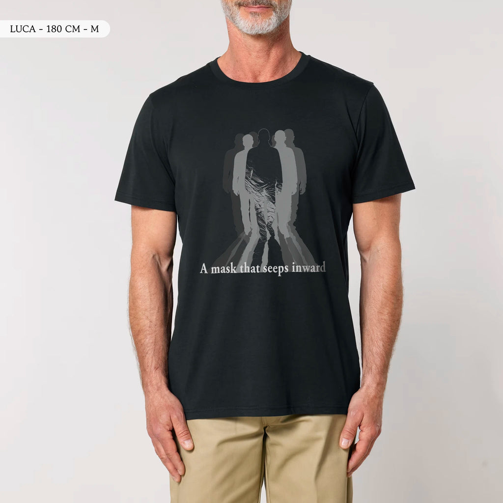 TOLS The Old Ways theme men's unisex medium fit organic cotton T-shirt in Black, male front - Neural Costume