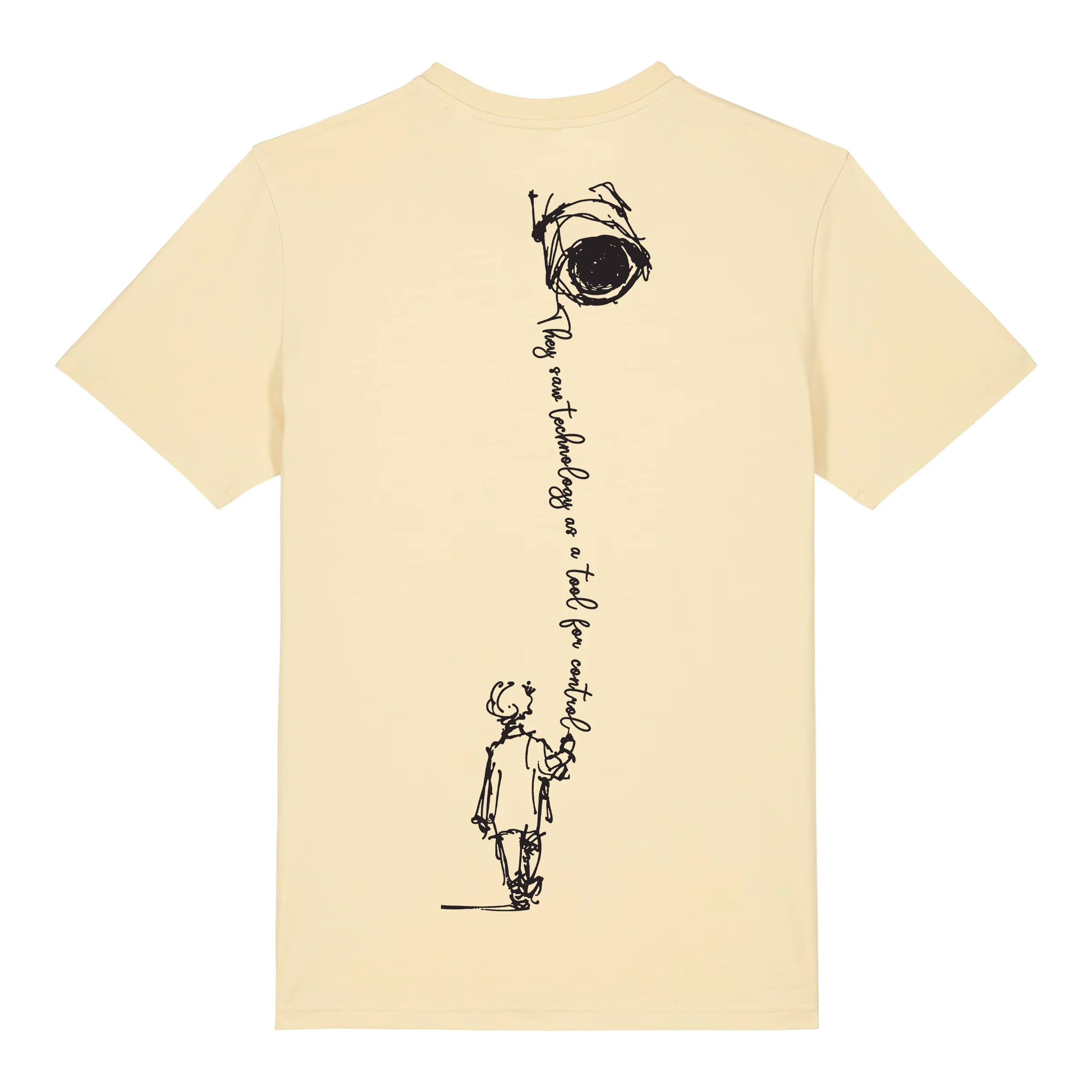 TOLS The Old Ways theme men's unisex medium fit organic cotton T-shirt in Butter, back - Control Tool