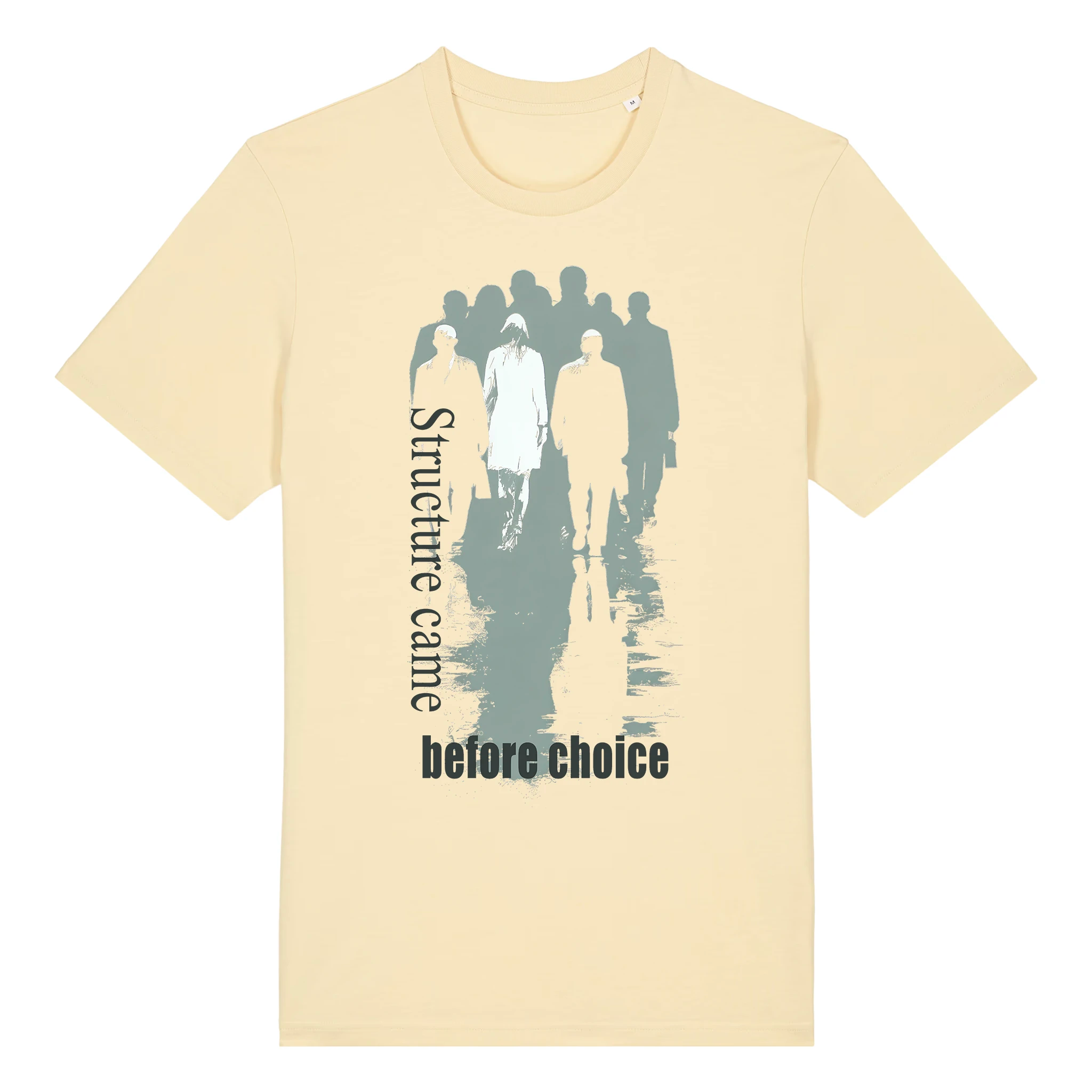 TOLS The Old Ways theme men's unisex medium fit organic cotton T-shirt in Butter, front - Before Choice