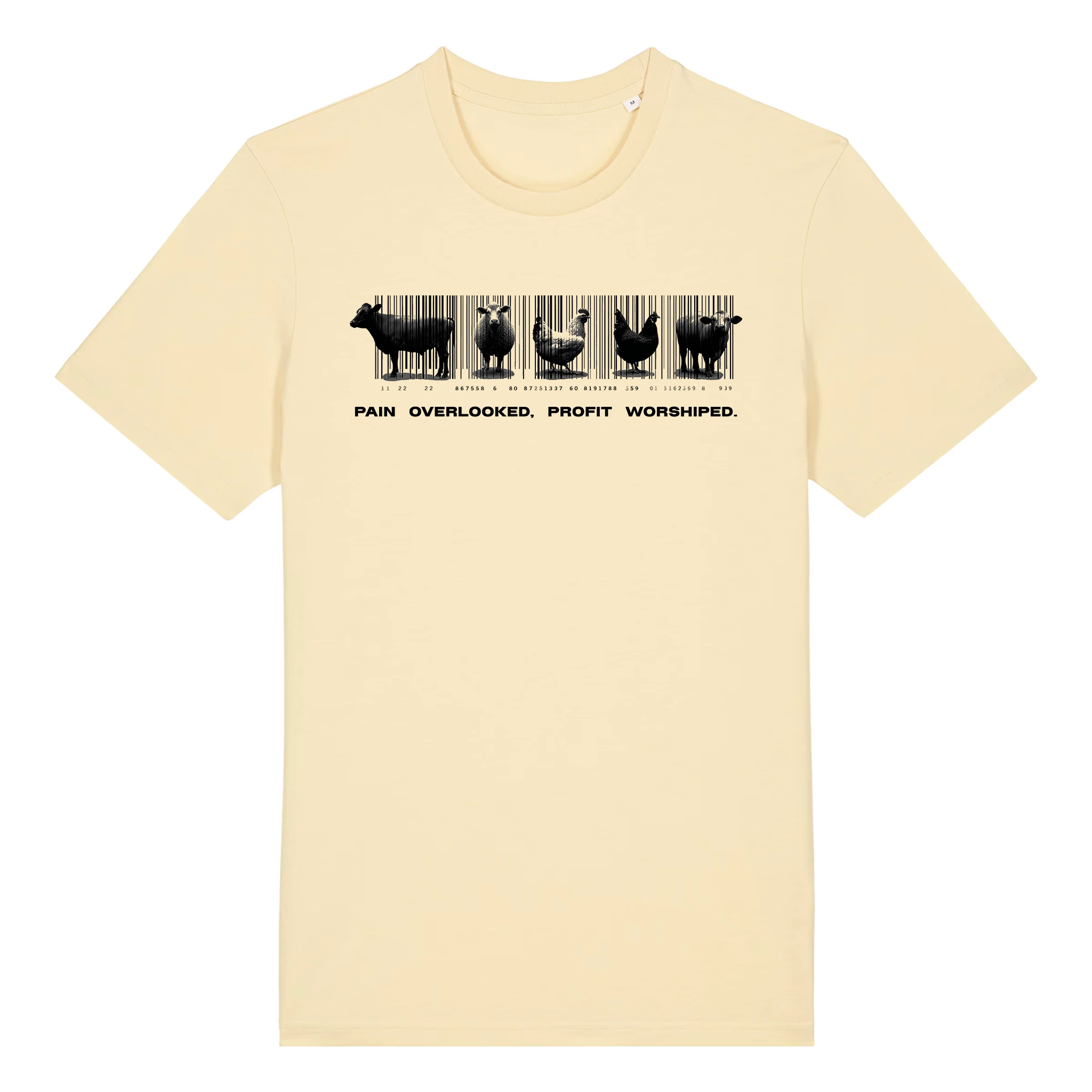 TOLS The Old Ways theme men's unisex medium fit organic cotton T-shirt in Butter, front - Why Care