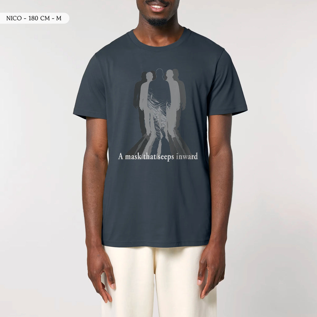 TOLS The Old Ways theme men's unisex medium fit organic cotton T-shirt in India Ink Grey, male front - Neural Costume