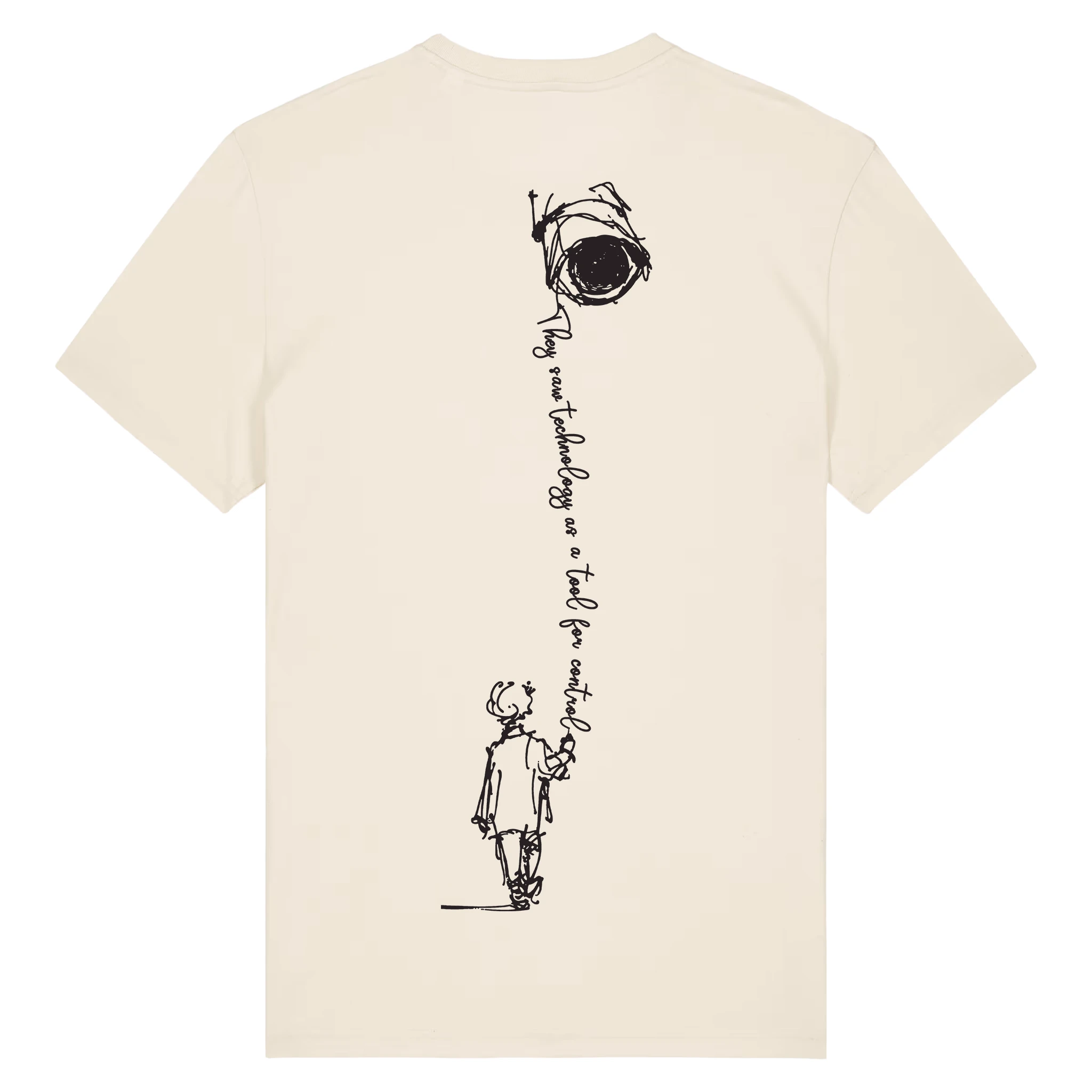 TOLS The Old Ways theme men's unisex medium fit organic cotton T-shirt in Natural Raw, back - Control Tool