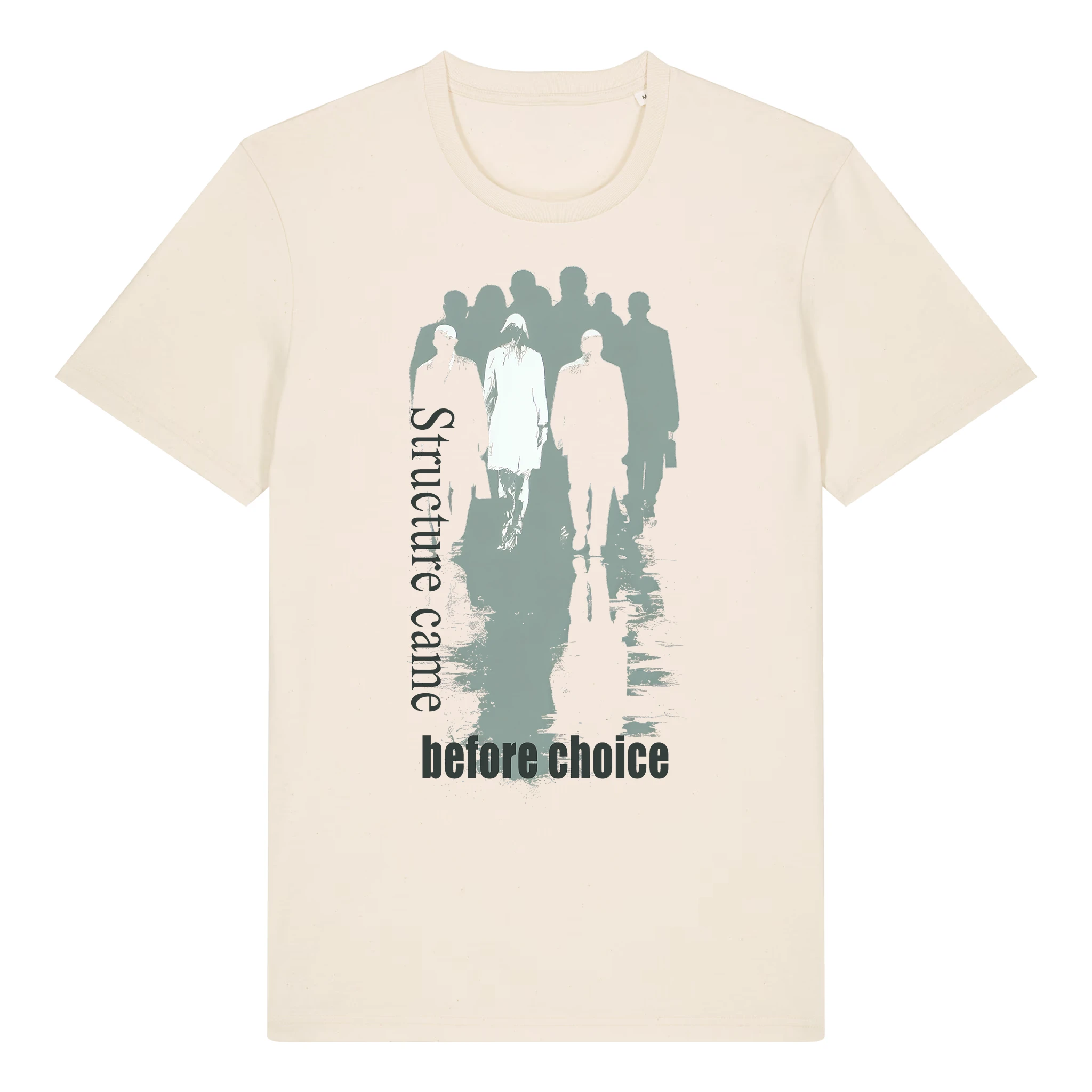 TOLS The Old Ways theme men's unisex medium fit organic cotton T-shirt in Natural Raw, front - Before Choice