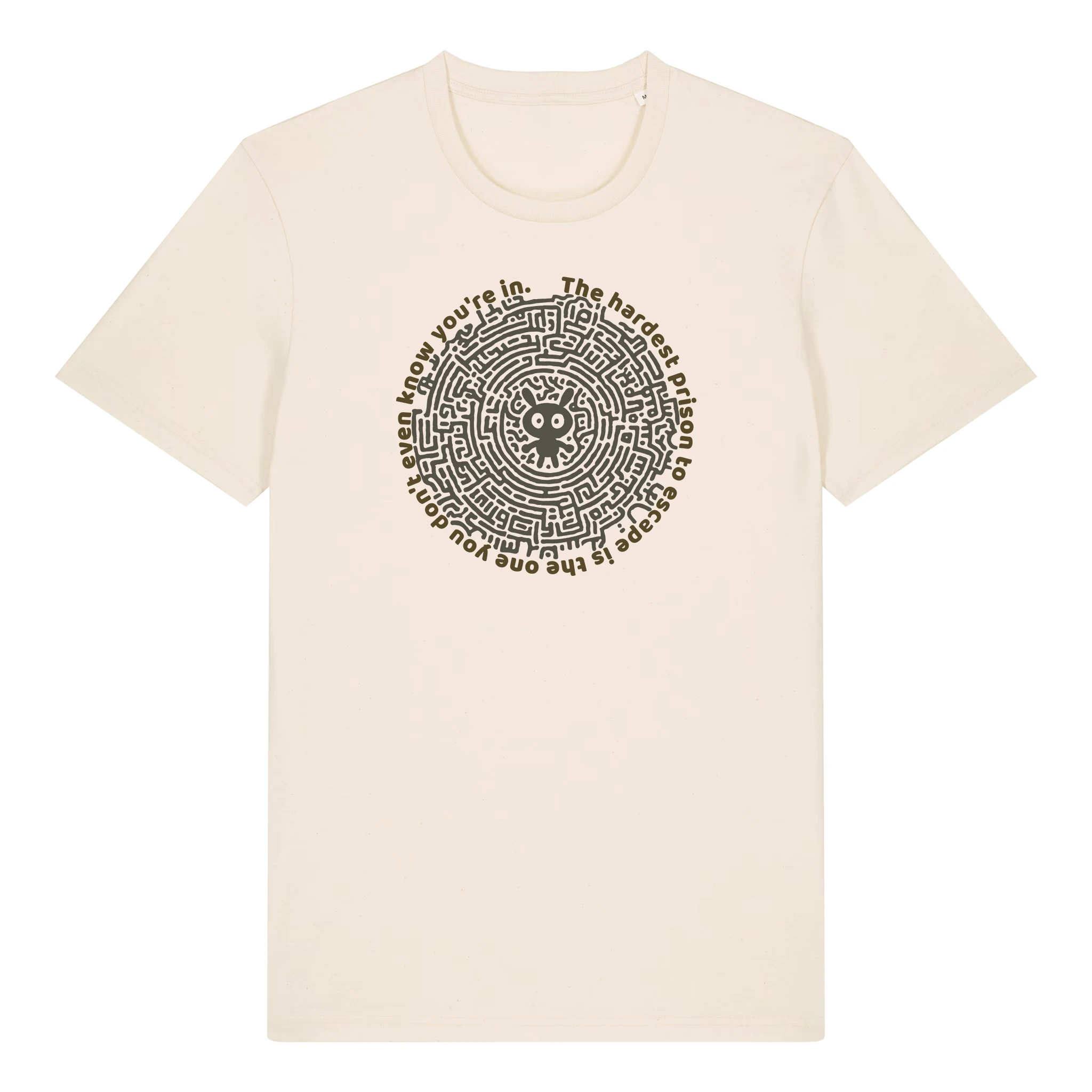 TOLS The Old Ways theme men's unisex medium fit organic cotton T-shirt in Natural Raw, front - Mental Bars