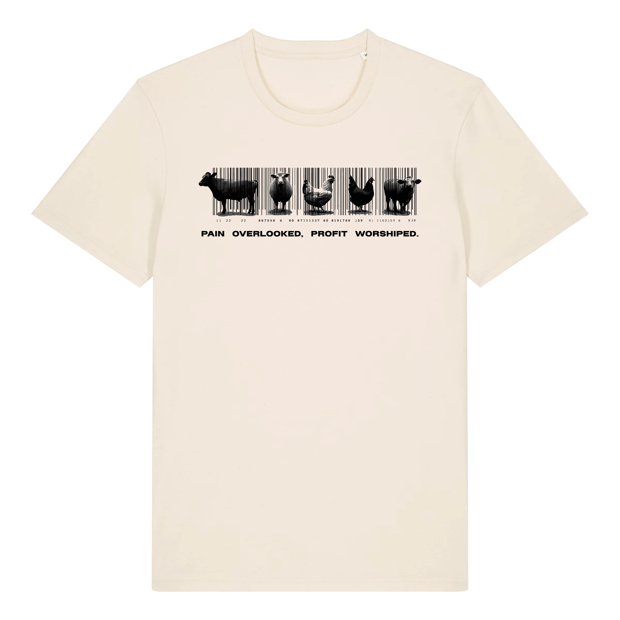 TOLS The Old Ways theme men's unisex medium fit organic cotton T-shirt in Natural Raw, front - Why Care