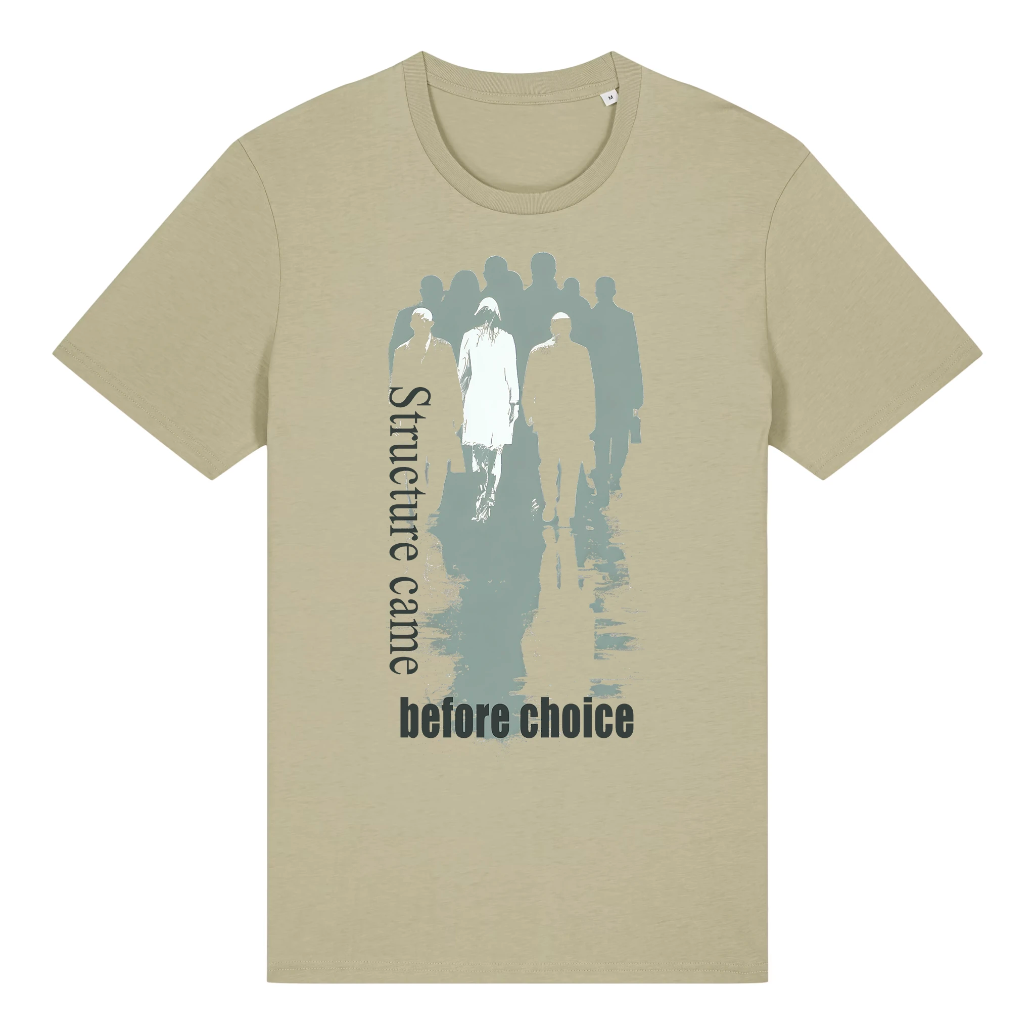 TOLS The Old Ways theme men's unisex medium fit organic cotton T-shirt in Sage, front - Before Choice