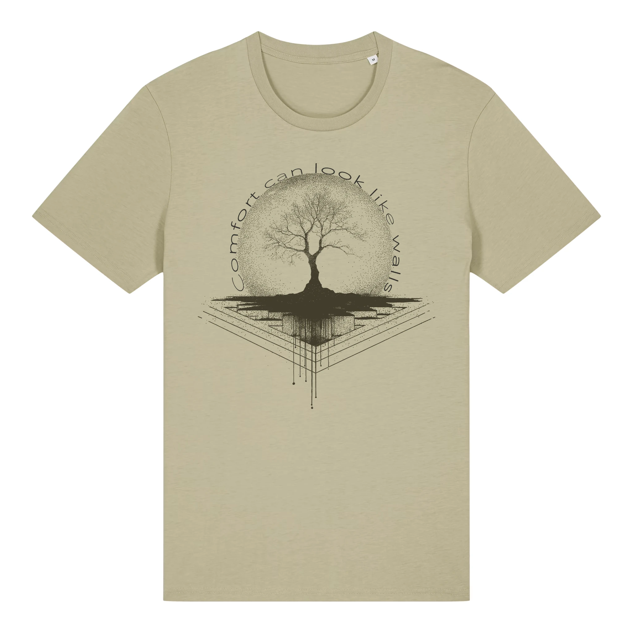 TOLS The Old Ways theme men's unisex medium fit organic cotton T-shirt in Sage, front - Comfort Walls