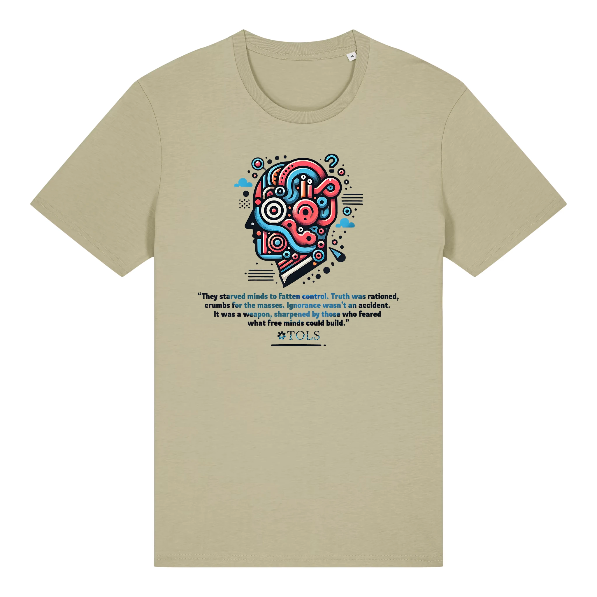 TOLS The Old Ways theme men's unisex medium fit organic cotton T-shirt in Sage, front - Crumbs of Truth