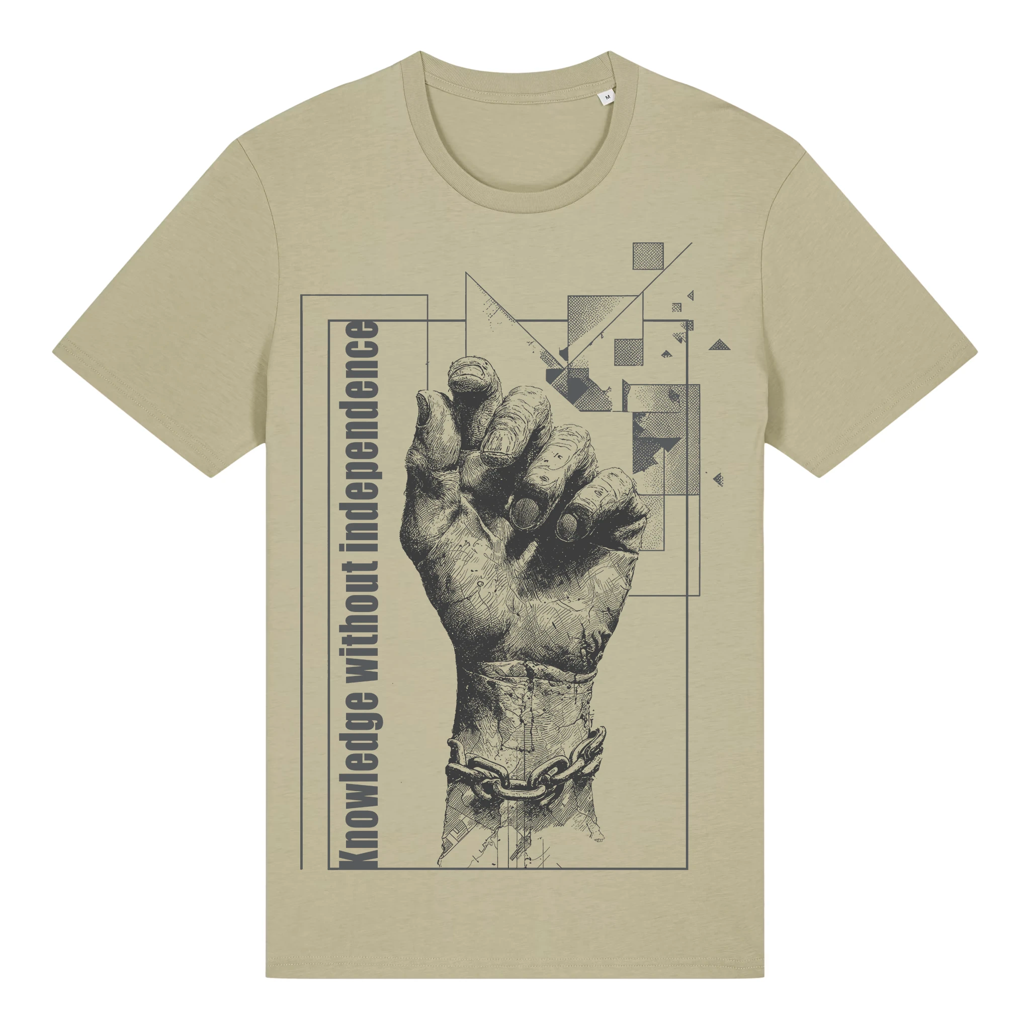 TOLS The Old Ways theme men's unisex medium fit organic cotton T-shirt in Sage, front - Memorized Knowledge