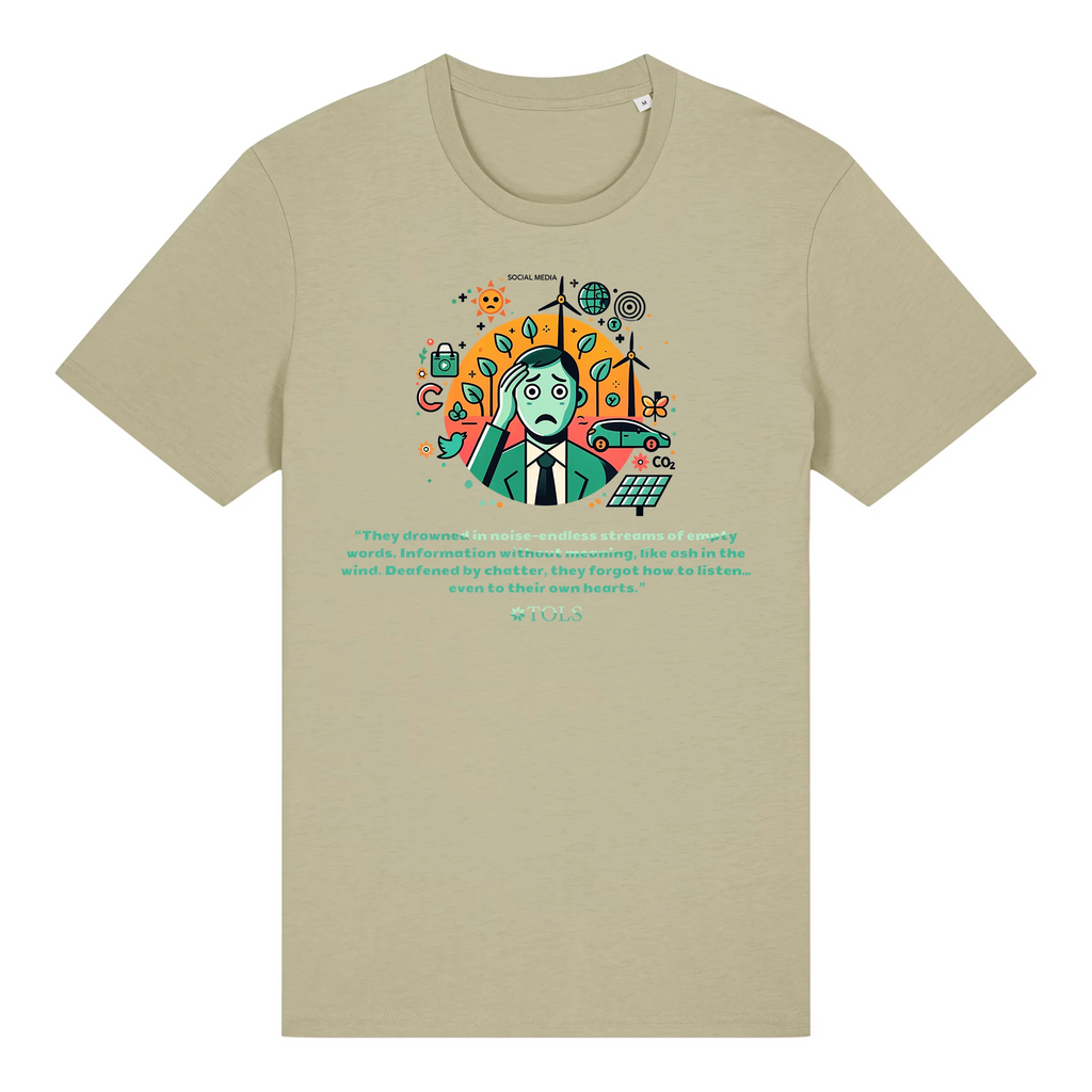 TOLS The Old Ways theme men's unisex medium fit organic cotton T-shirt in Sage, front - Silent Heart