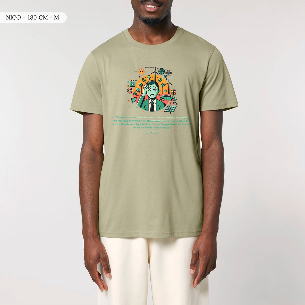 TOLS The Old Ways theme men's unisex medium fit organic cotton T-shirt in Sage, male front - Silent Heart