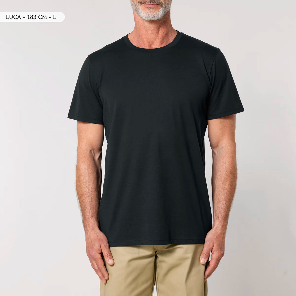 TOLS The Old Ways theme men's unisex medium fit organic cotton T-shirt in Black, male front - Chaos by Design