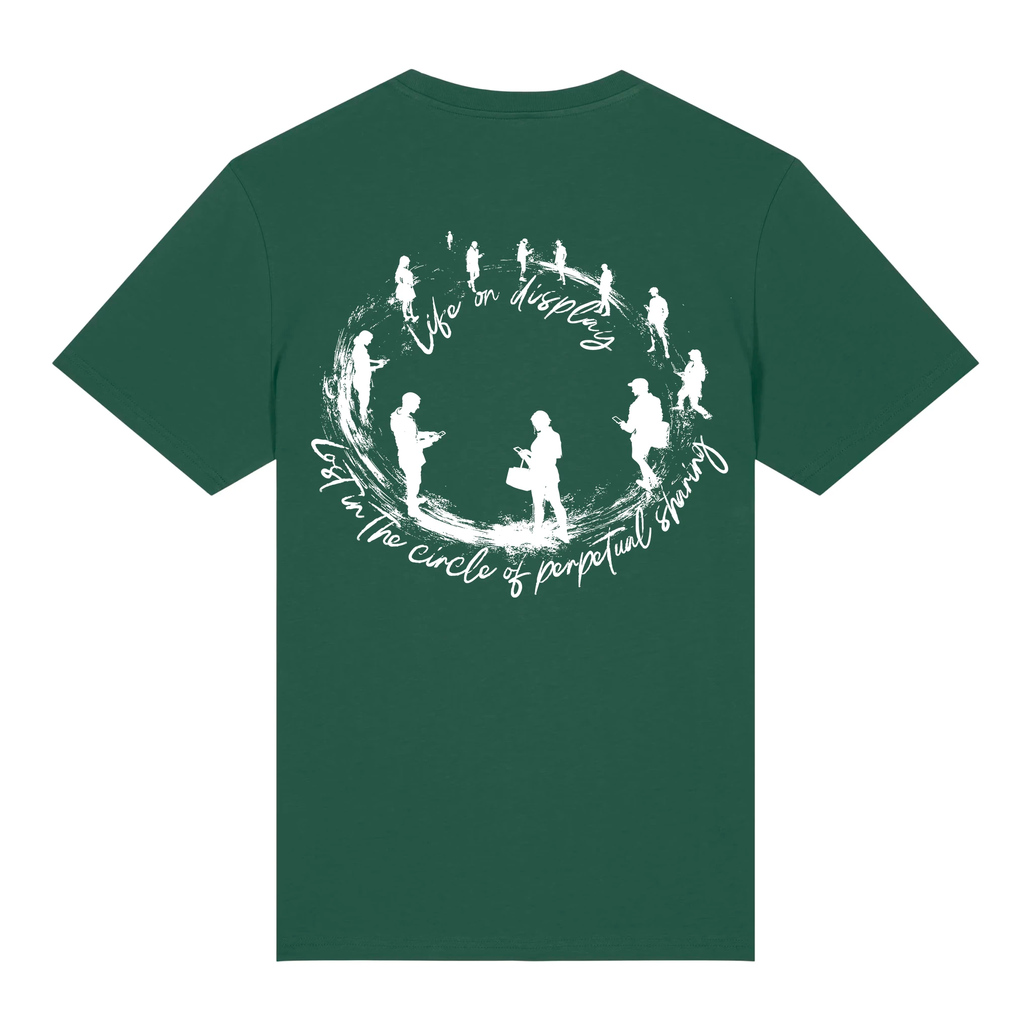 TOLS The Old Ways theme men's unisex medium fit organic cotton T-shirt in Bottle Green, back - Life on Display