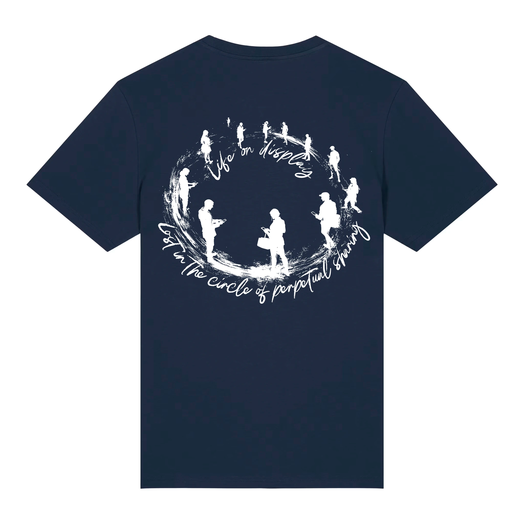TOLS The Old Ways theme men's unisex medium fit organic cotton T-shirt in French Navy, back - Life on Display