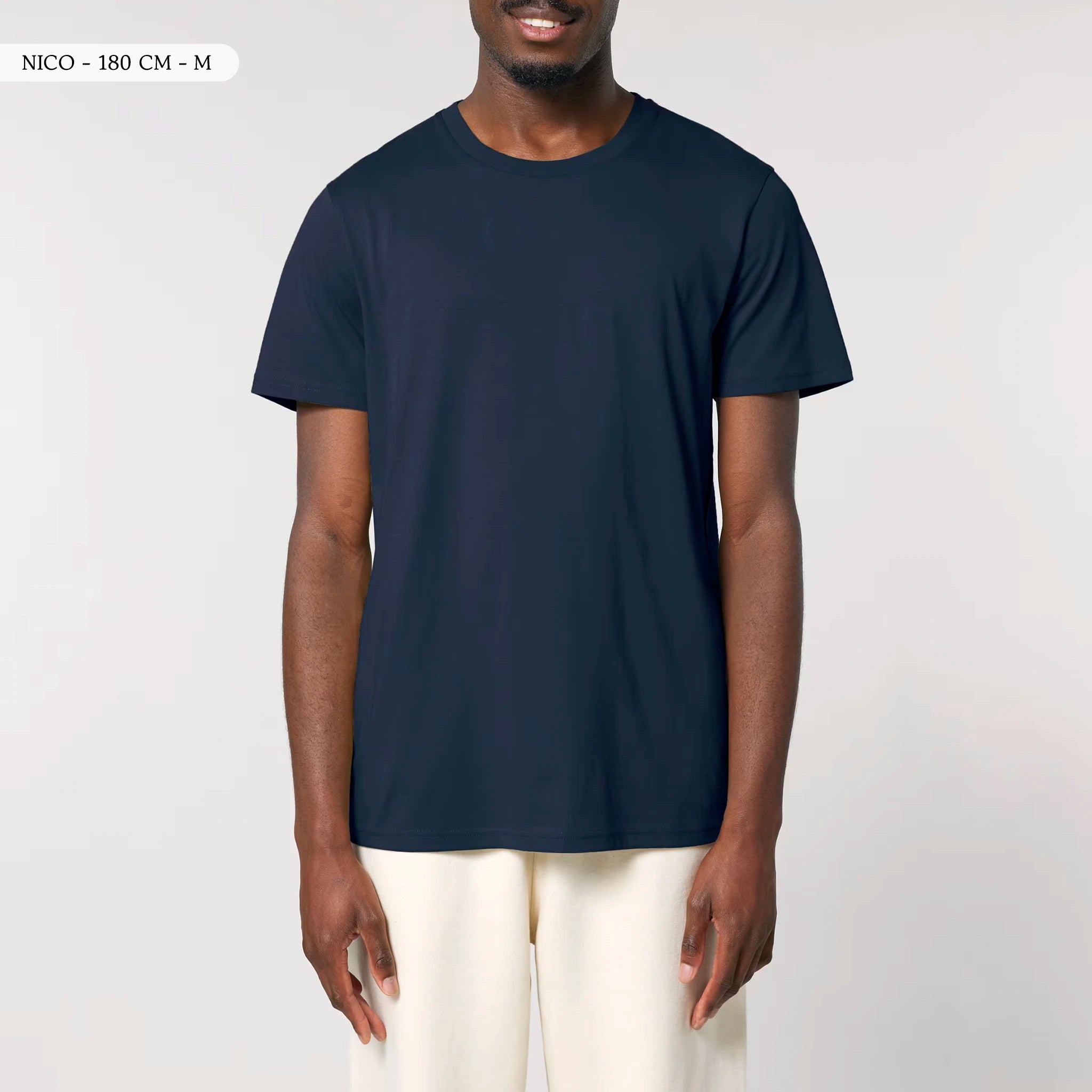 TOLS The Old Ways theme men's unisex medium fit organic cotton T-shirt in French Navy, male front - Chaos by Design