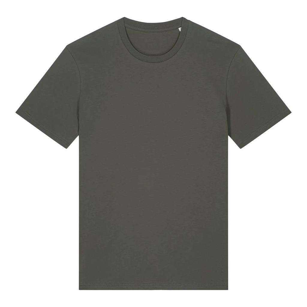 TOLS The Old Ways theme men's unisex medium fit organic cotton T-shirt in Khaki, front - Life on Display
