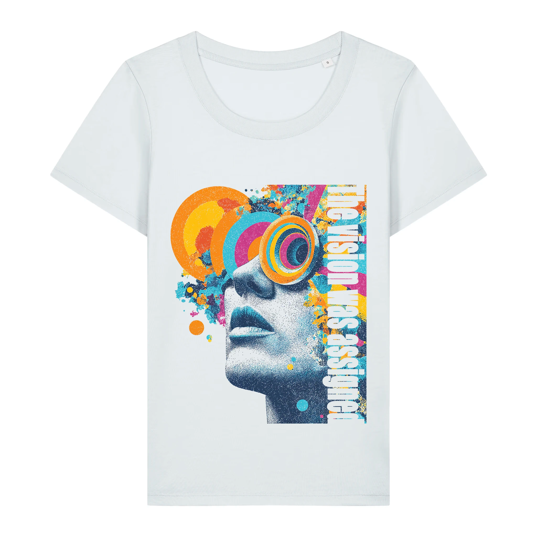 TOLS The Old Ways theme women's fitted organic cotton T-shirt in Blue Ice, front - Assigned Vision