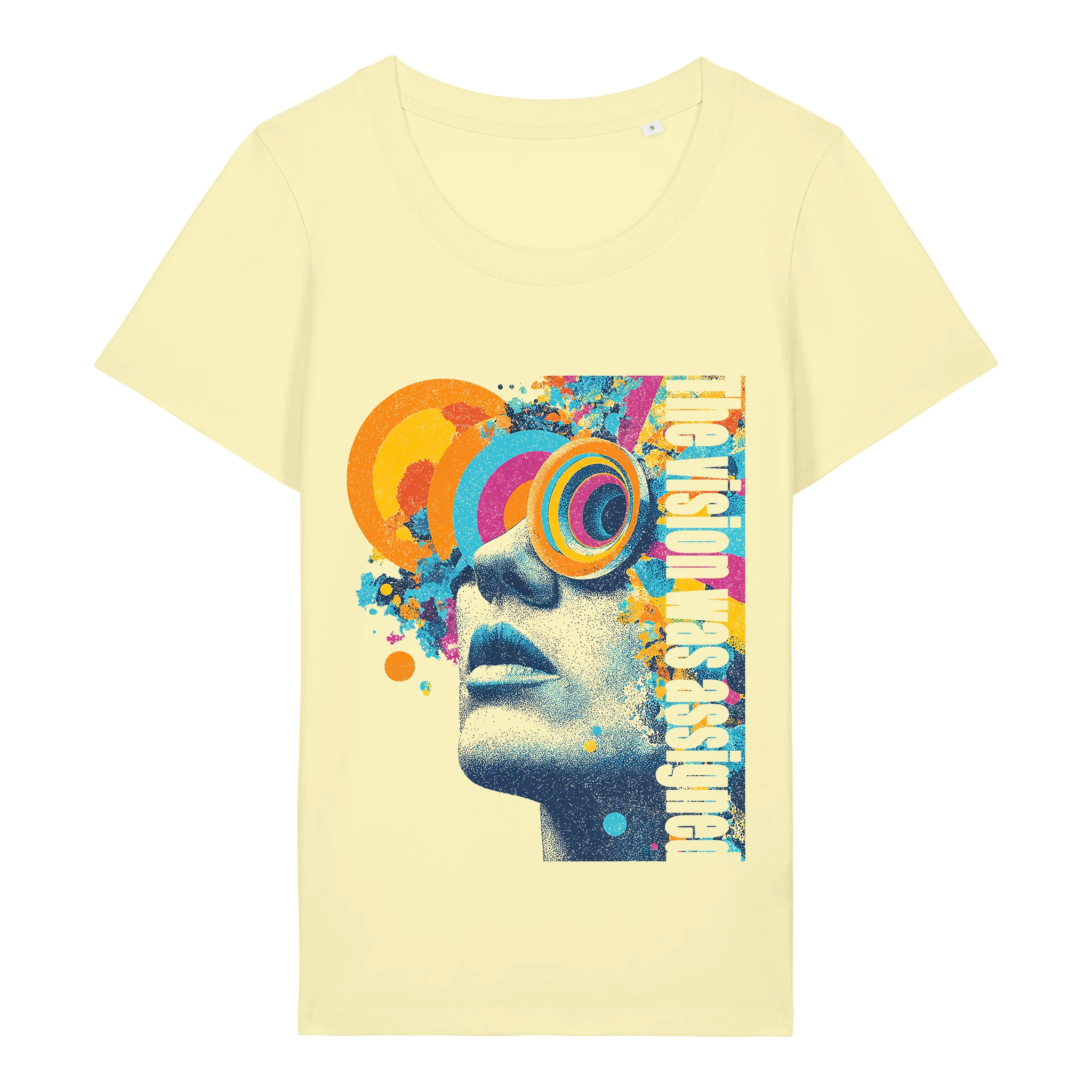 TOLS The Old Ways theme women's fitted organic cotton T-shirt in Lemon Sorbet, front - Assigned Vision